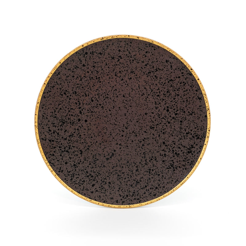 ZAHAB - Dark Mauve Dotted Flat Dinner Plate With Gold Rim