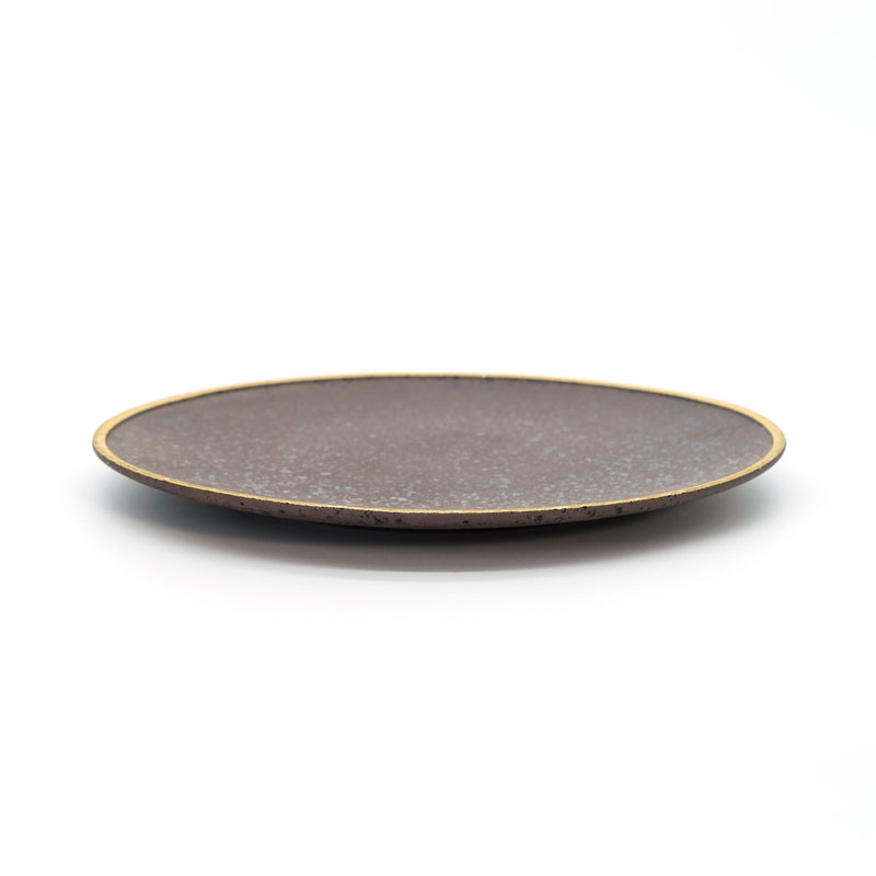 ZAHAB - Dark Mauve Dotted Flat Dinner Plate With Gold Rim