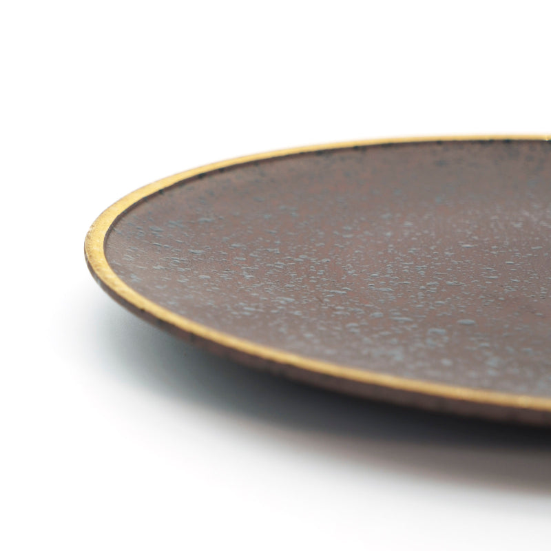 ZAHAB - Dark Mauve Dotted Flat Dinner Plate With Gold Rim