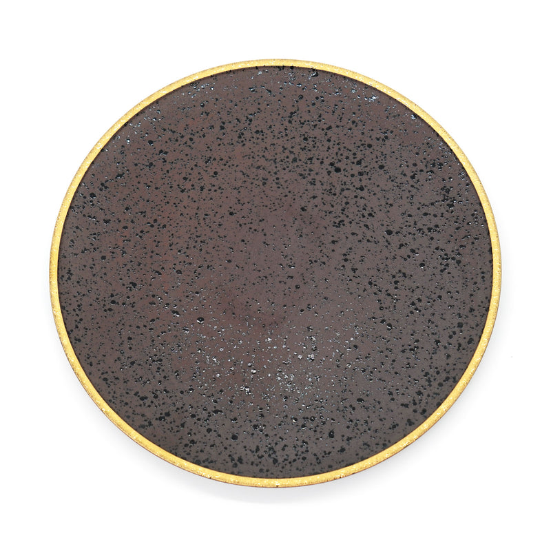 ZAHAB - Dark Mauve Dotted Flat Dinner Plate With Gold Rim